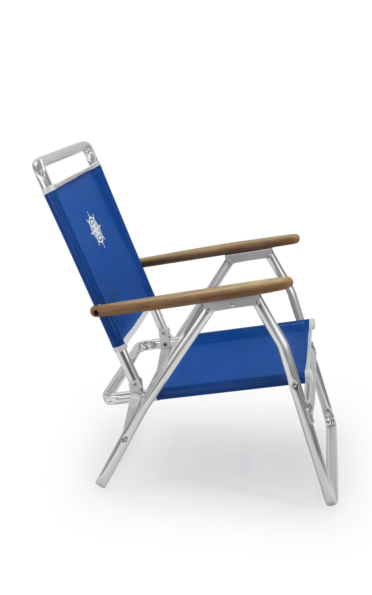 FORMA MARINE  Beach Chair with Teak Armrests-Textilene Fabric Folding Aluminum Blue PA600BT #color_blue