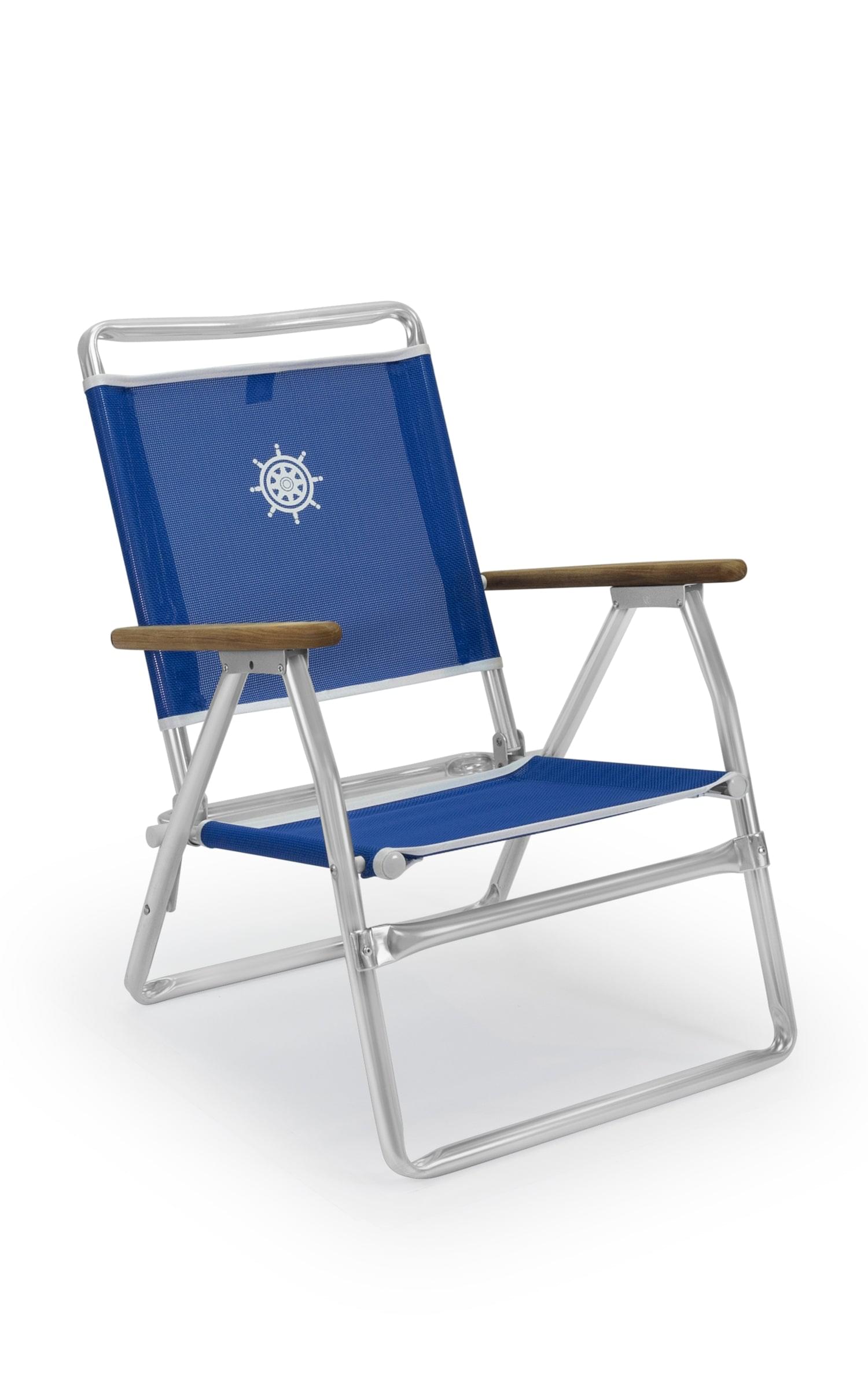 FORMA MARINE  Beach Chair with Teak Armrests-Textilene Fabric Folding Aluminum Blue PA600BT #color_blue