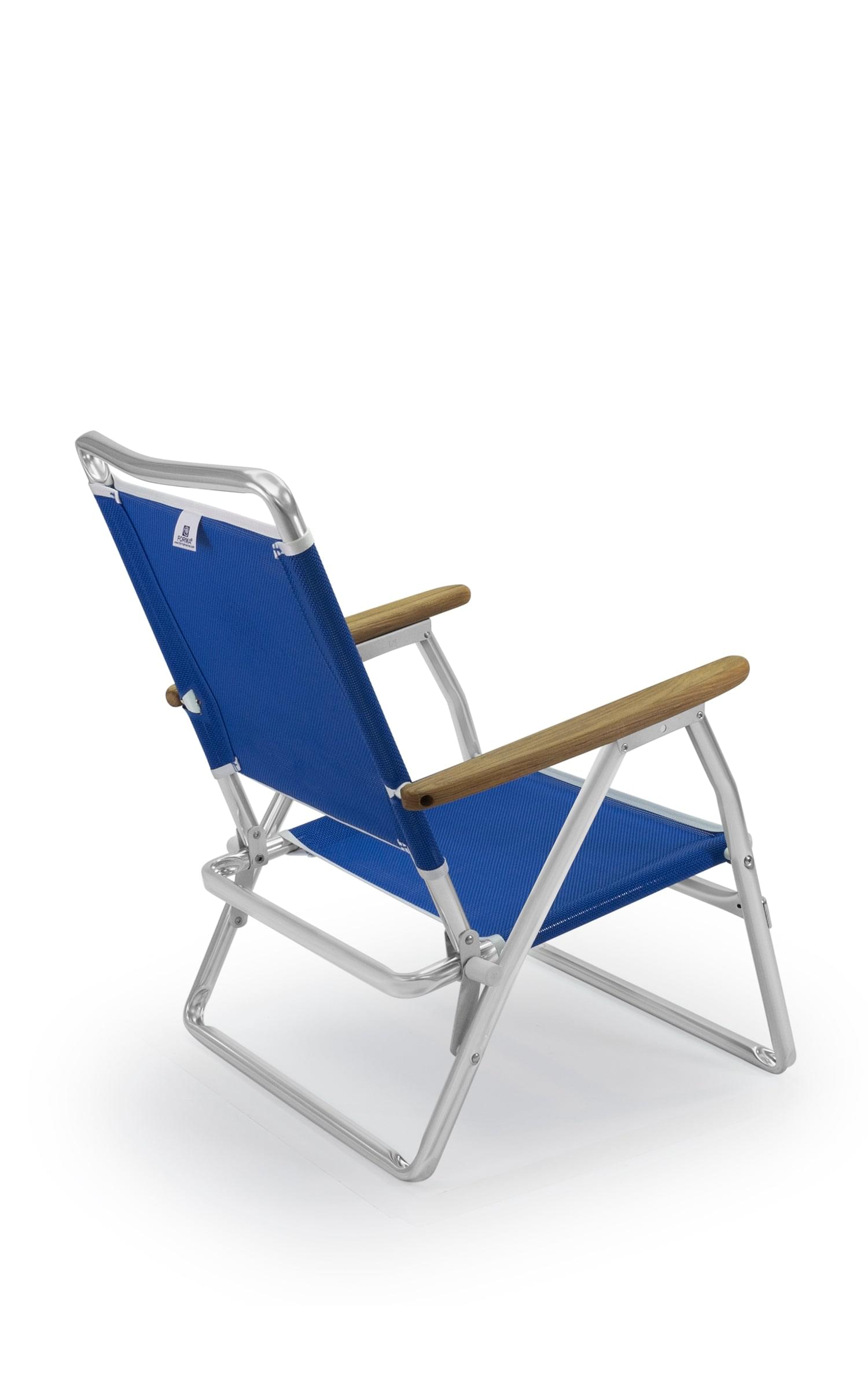FORMA MARINE  Beach Chair with Teak Armrests-Textilene Fabric Folding Aluminum Blue PA600BT #color_blue