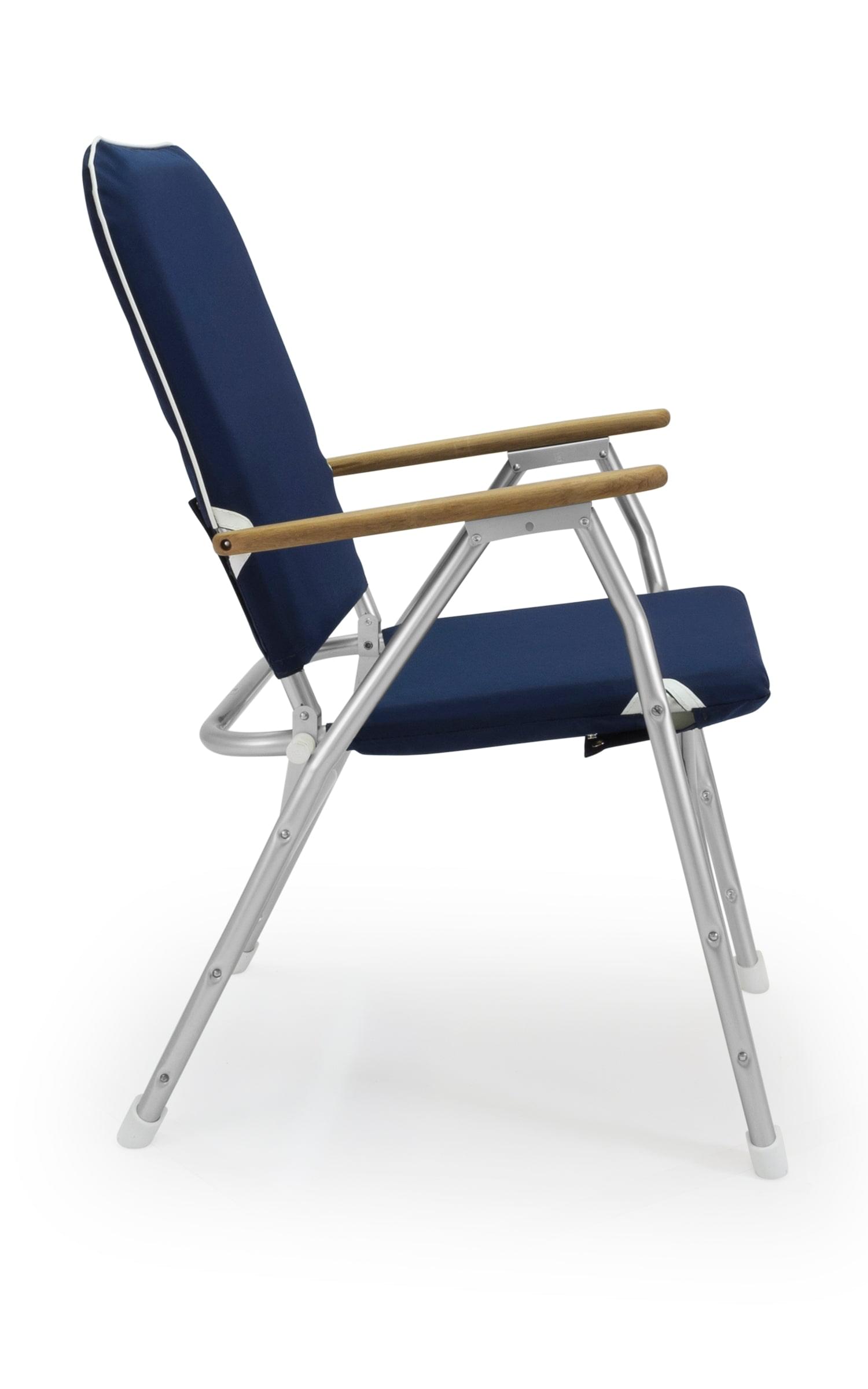 FORMA MARINE Boat Chair with Teak Armrests High Back Navy Blue Padded Folding Aluminum Large -V100NB #color_navy