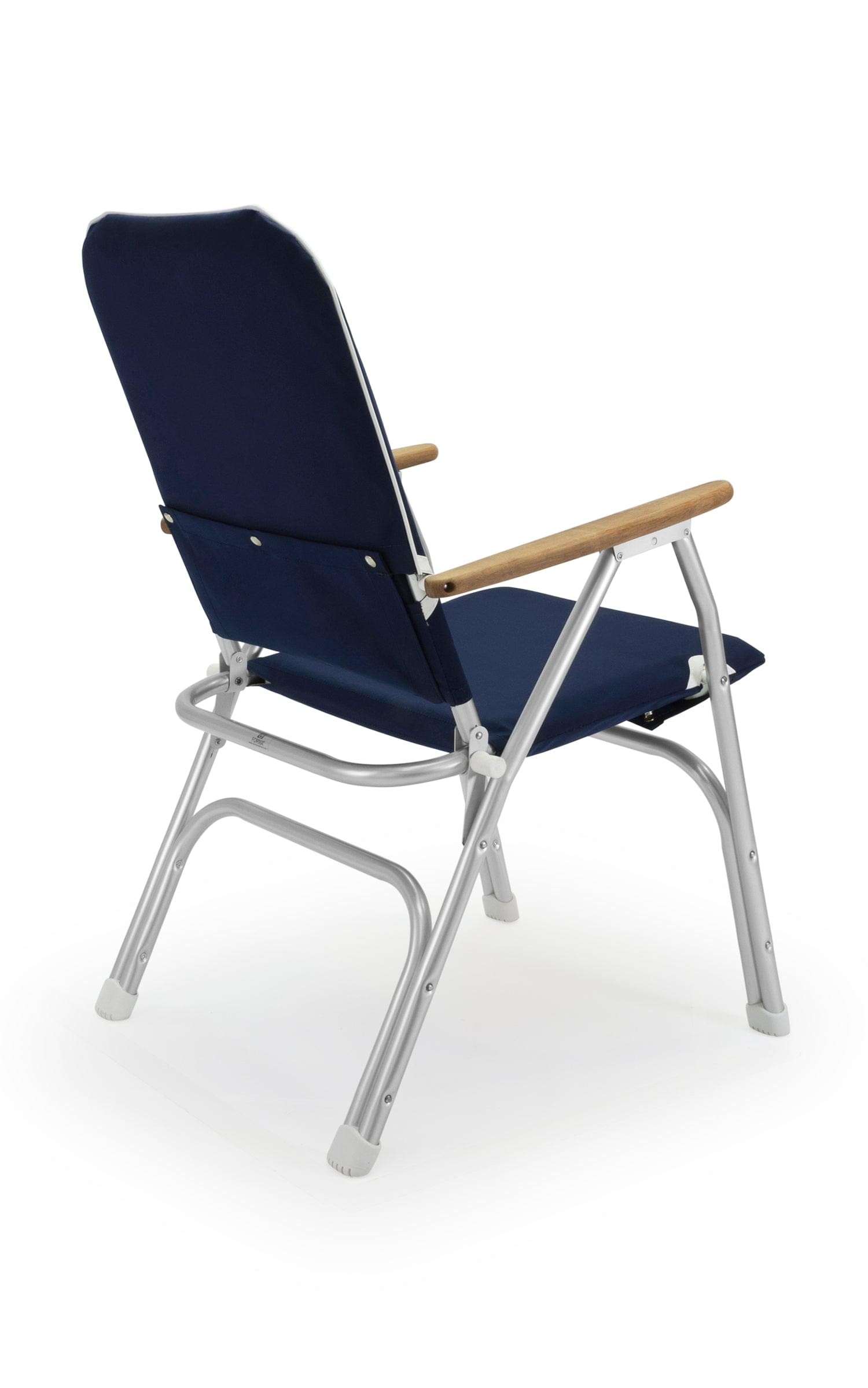 FORMA MARINE Boat Chair with Teak Armrests High Back Navy Blue Padded Folding Aluminum Large -V100NB #color_navy