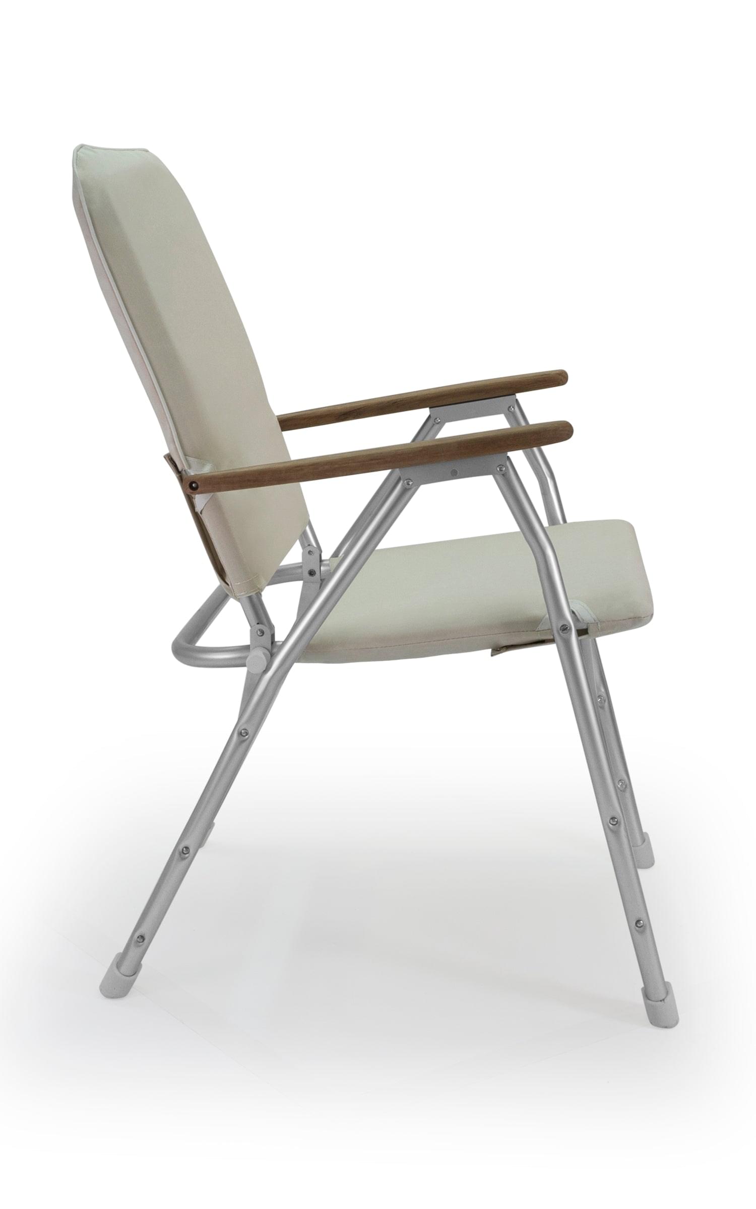 FORMA MARINE Boat Chair with Teak Armrests High Back White Padded Folding Aluminum Large -V100W #color_white