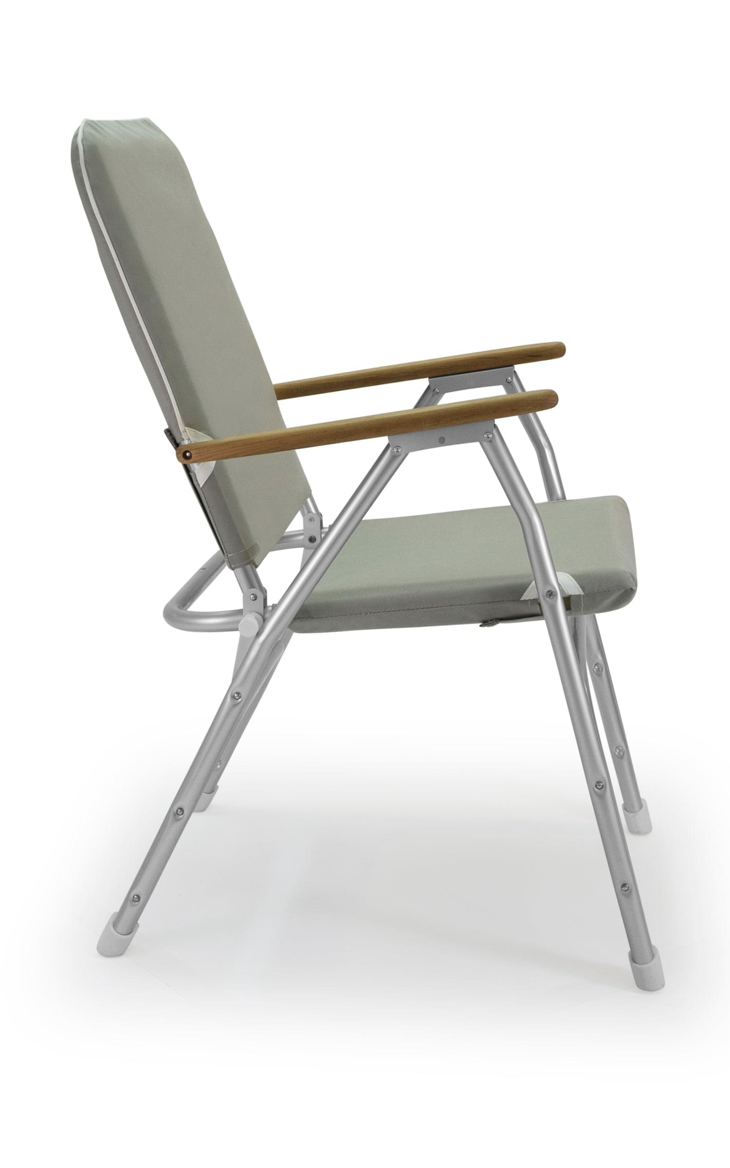 FORMA MARINE Boat Chair with Teak Armrests High Back Grey Padded Folding Aluminum Large -V100G #color_grey