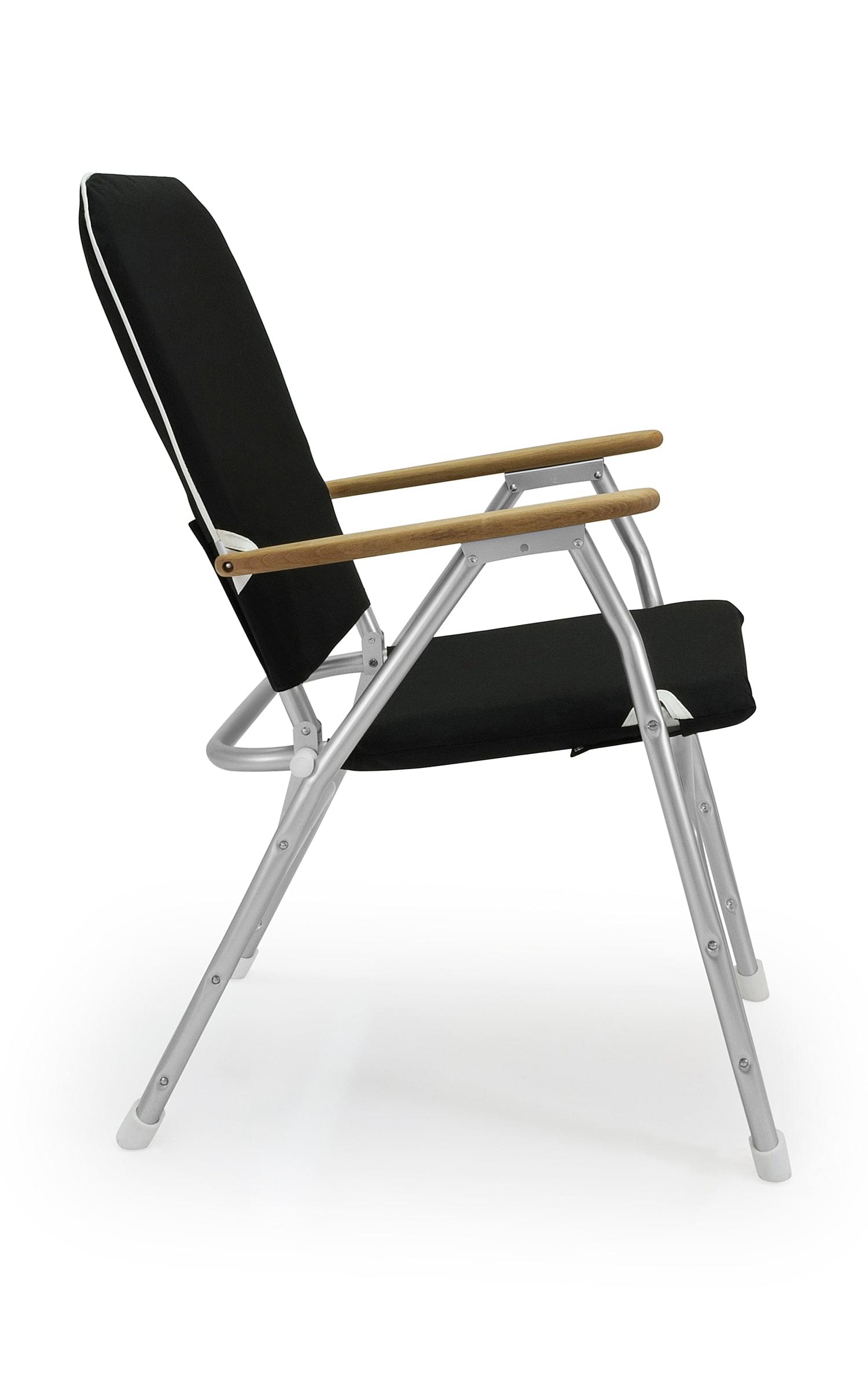 FORMA MARINE Boat Chair with Teak Armrests High Back Black Padded Folding Aluminum Large -V100BL #color_black