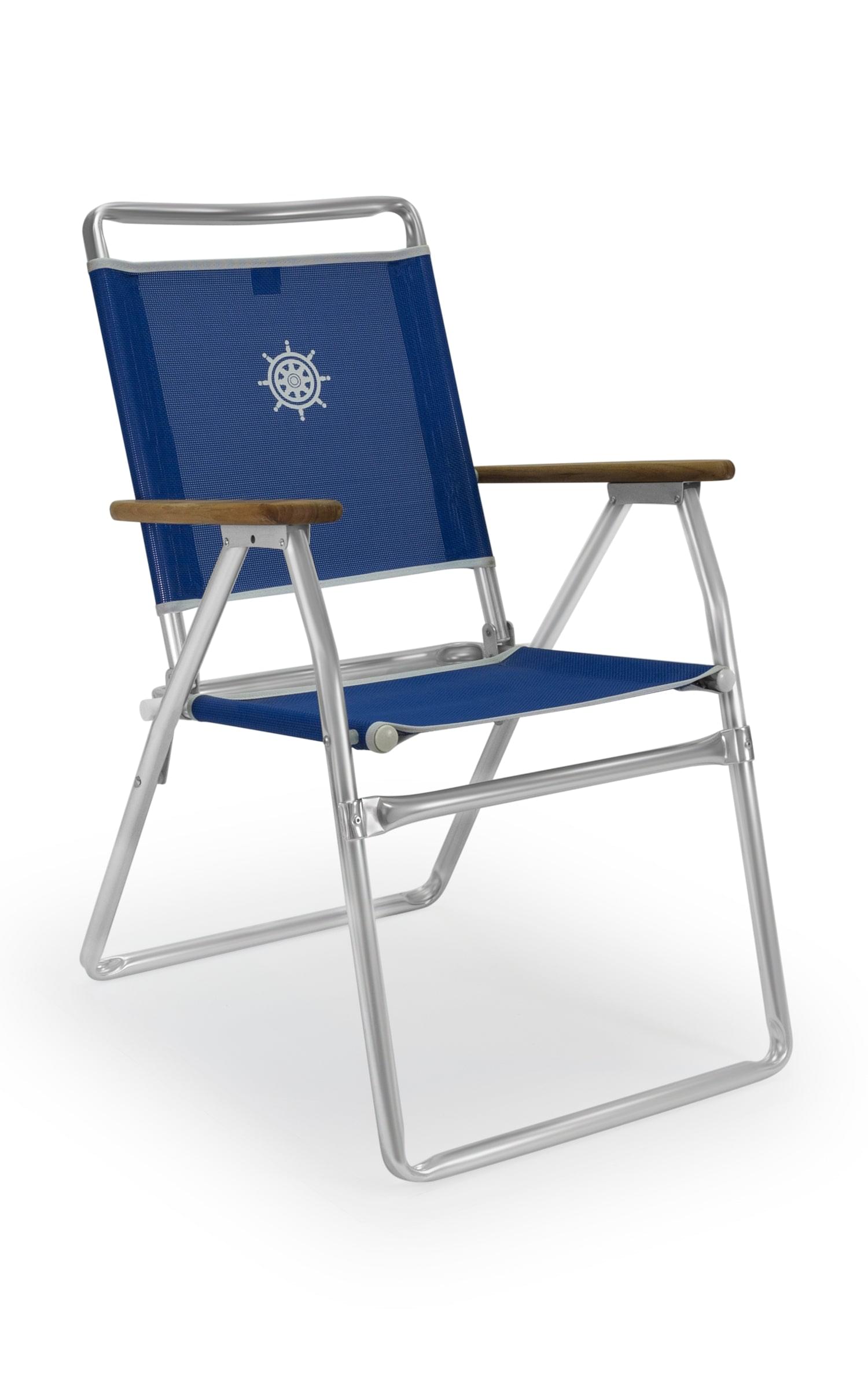FORMA MARINE Outdoor Chair with Teak Armrests-Textilene Fabric Folding Aluminum Blue, PA160BT #color_blue