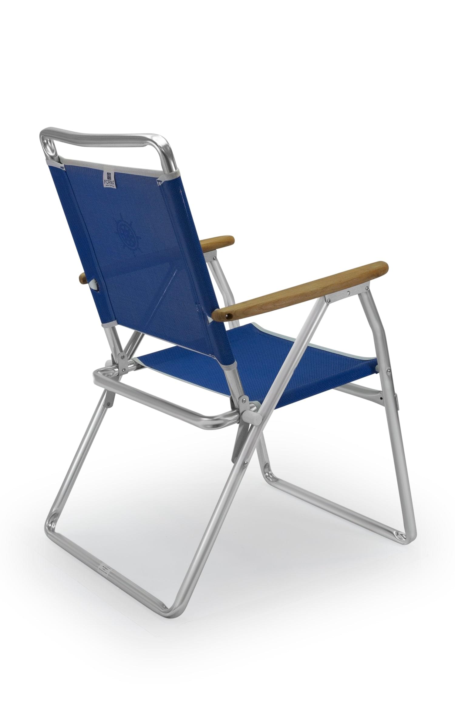 FORMA MARINE Outdoor Chair with Teak Armrests-Textilene Fabric Folding Aluminum Blue, PA160BT #color_blue