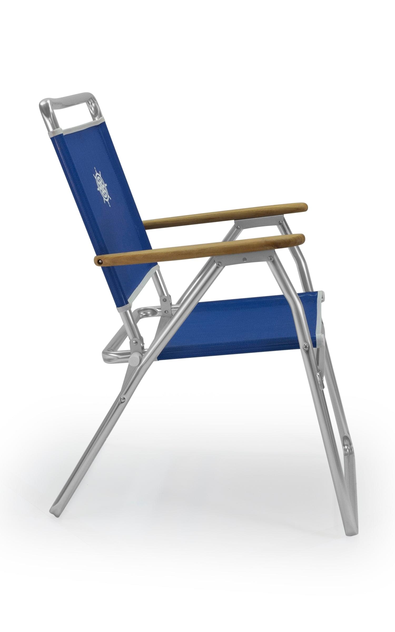 FORMA MARINE Outdoor Chair with Teak Armrests-Textilene Fabric Folding Aluminum Blue, PA160BT #color_blue