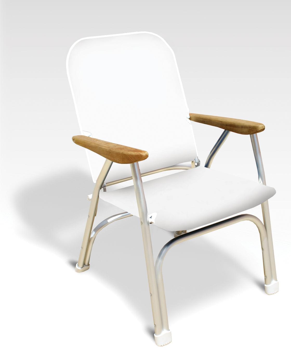 FORMA MARINE Boat Chair  Heavy Duty OVERSIZED Folding with Teak Armrests 120Kg Body Support B100W #color_white
