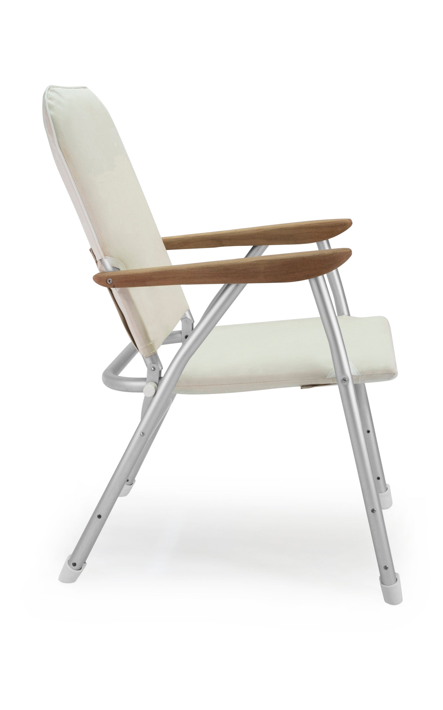 FORMA MARINE Boat Chair  Heavy Duty OVERSIZED Folding with Teak Armrests 120Kg Body Support B100W #color_white