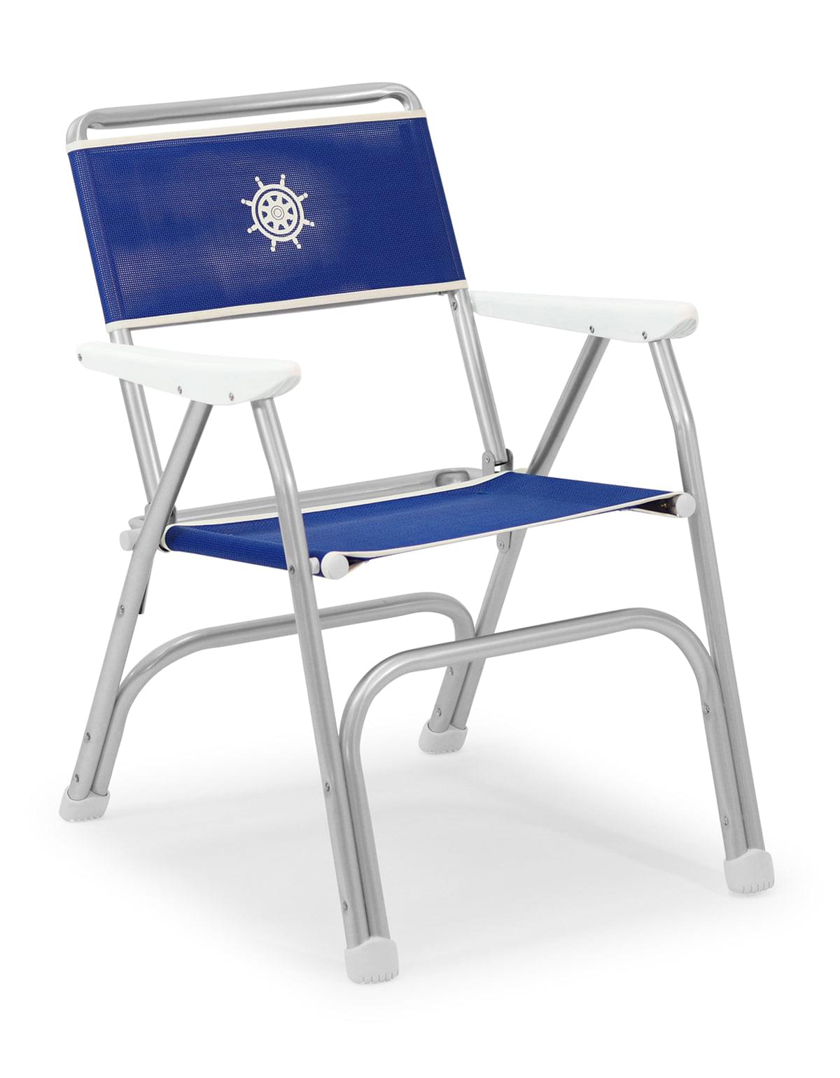 FORMA MARINE Boat Chair Folding Aluminum Blue Textilene Fabric White Plastic Armrests, M100PB #color_blue