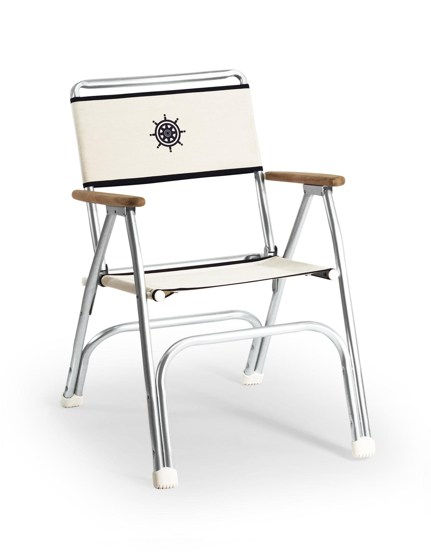 FORMA MARINE Boat Chair Folding Aluminum White with Teak Armrests, M100W #color_white