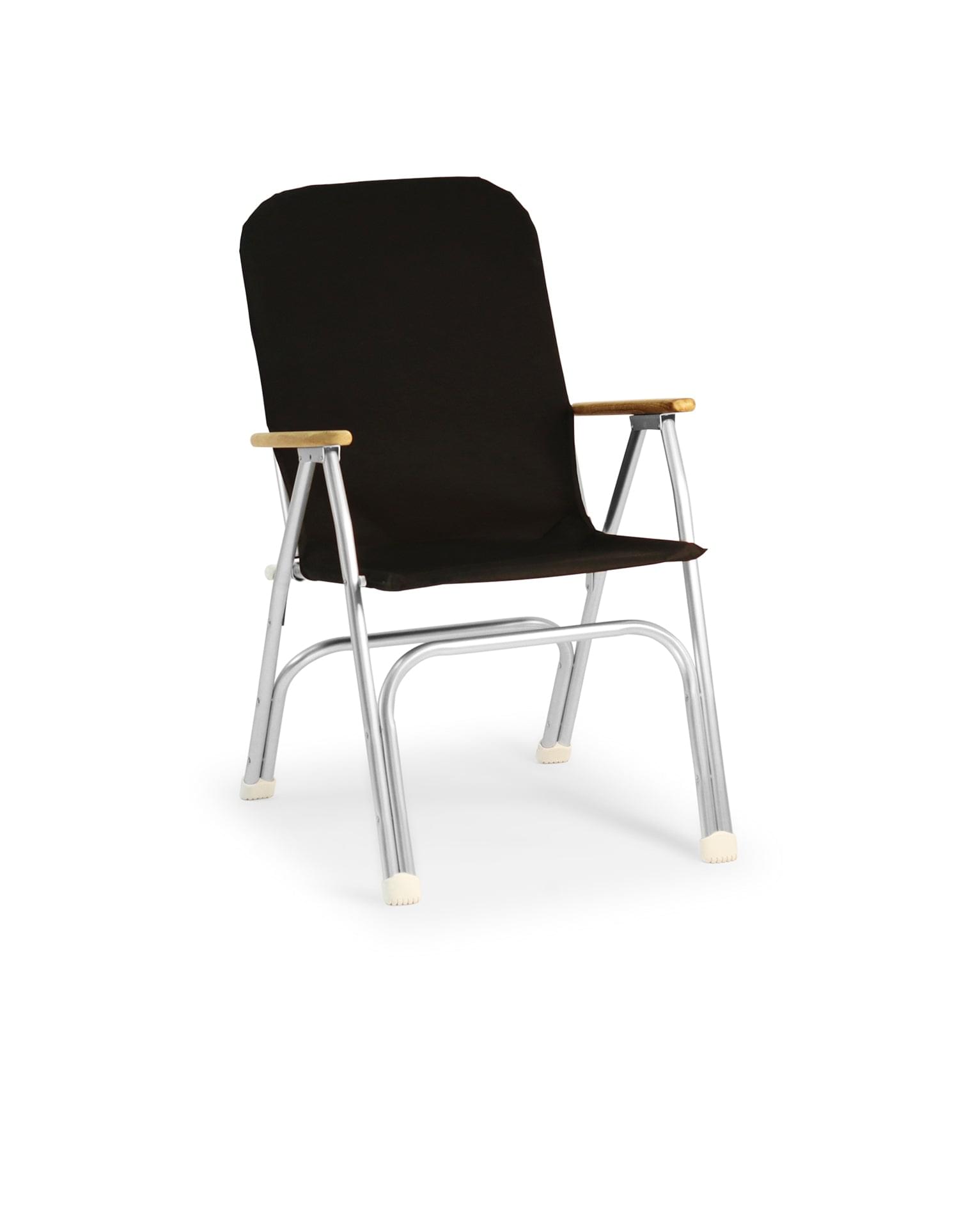 FORMA MARINE Boat Chair Folding Aluminum Black  with Teak Armrests Uniform Fabric, M120 #color_black