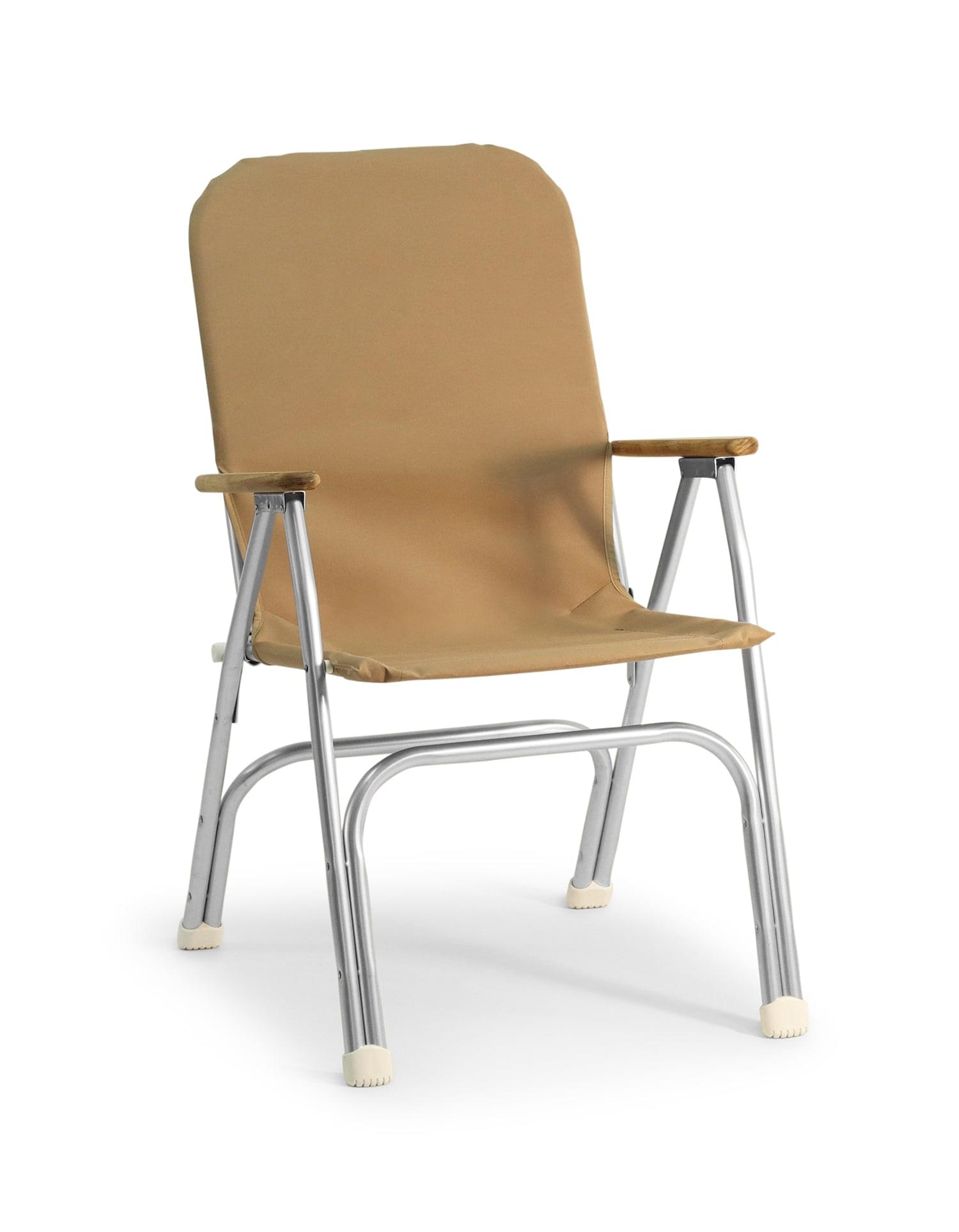 FORMA MARINE Boat Chair Folding Aluminum Brown with Teak Armrests Uniform Fabric, M120 #color_brown