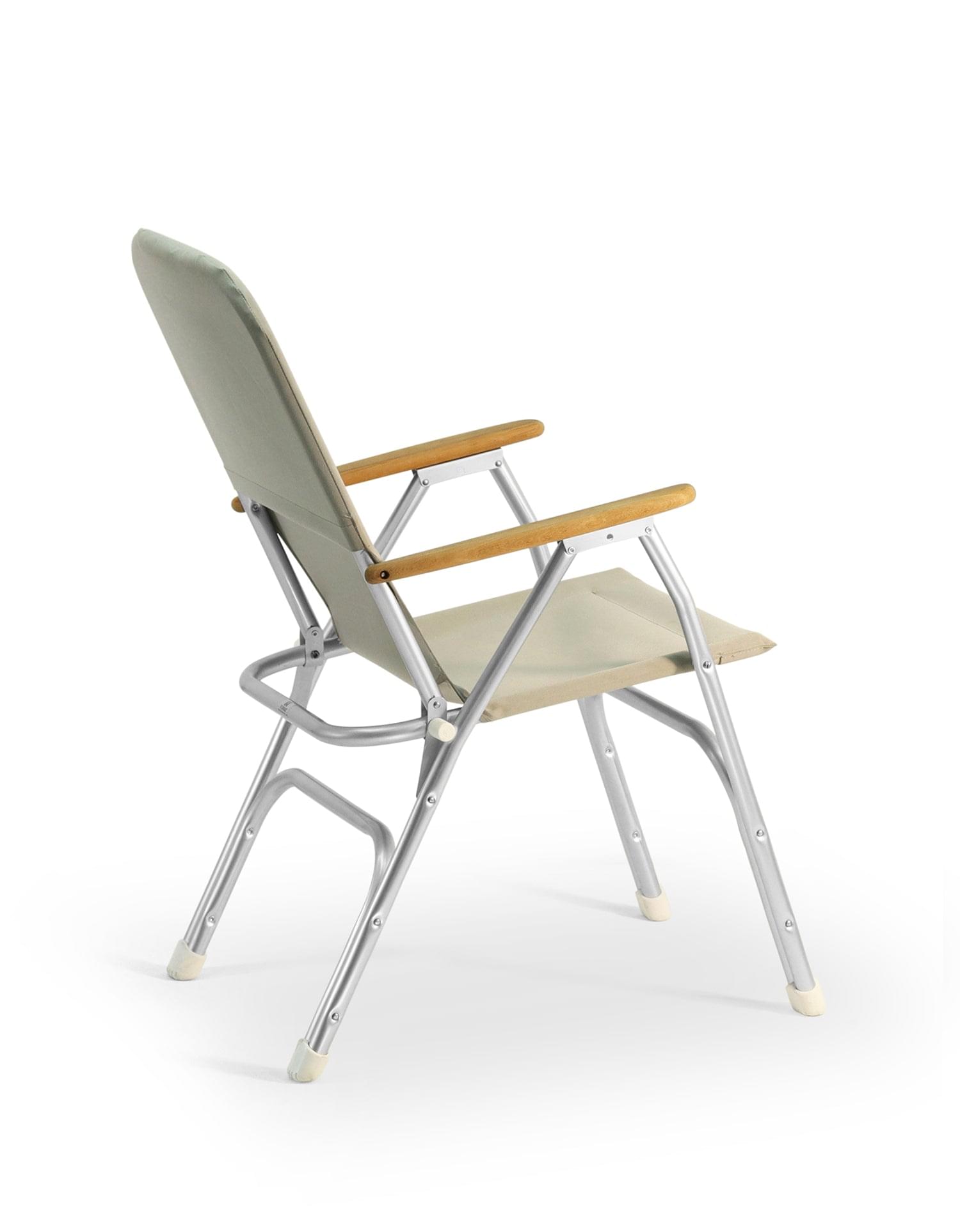 FORMA MARINE Boat Chair Folding Aluminum Grey  with Teak Armrests Uniform Fabric, M120 #color_grey