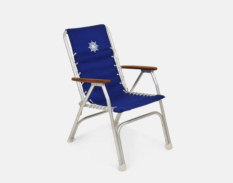 FORMA MARINE Boat Chair with Teak Armrests, Folding Aluminum High Back Blue M150B #color_blue