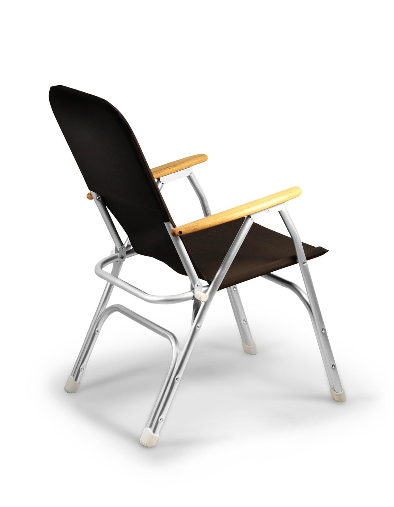 FORMA MARINE Boat Chair Folding Aluminum Black  with Teak Armrests Uniform Fabric, M120 #color_black