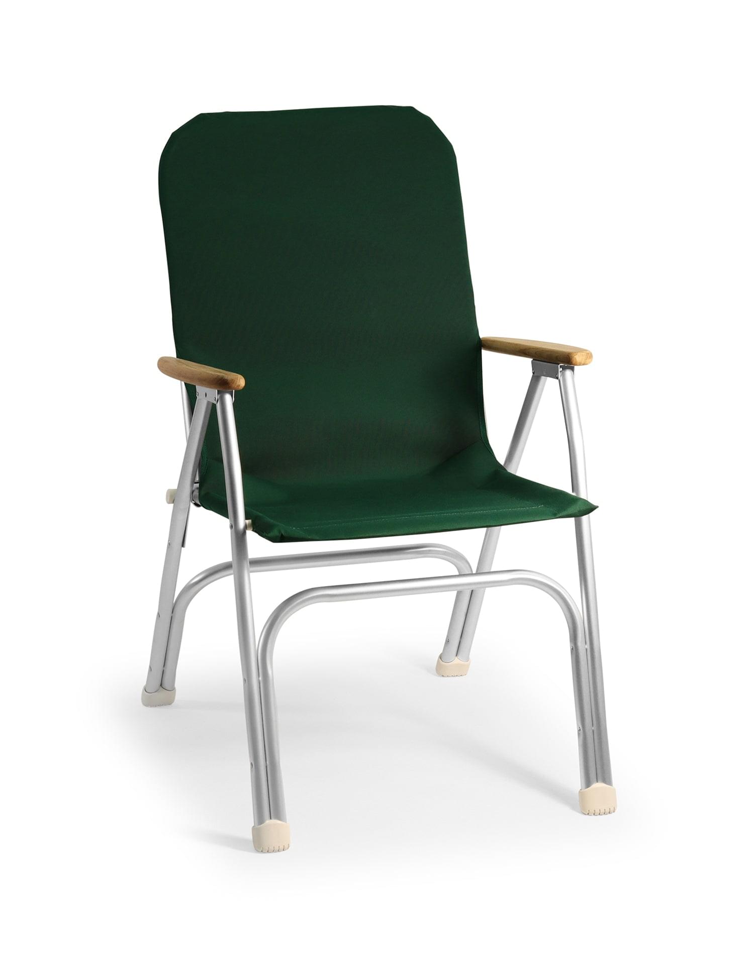 FORMA MARINE  Boat Chair Folding Aluminum Green with Teak Armrests Uniform Fabric, M120 #color_green