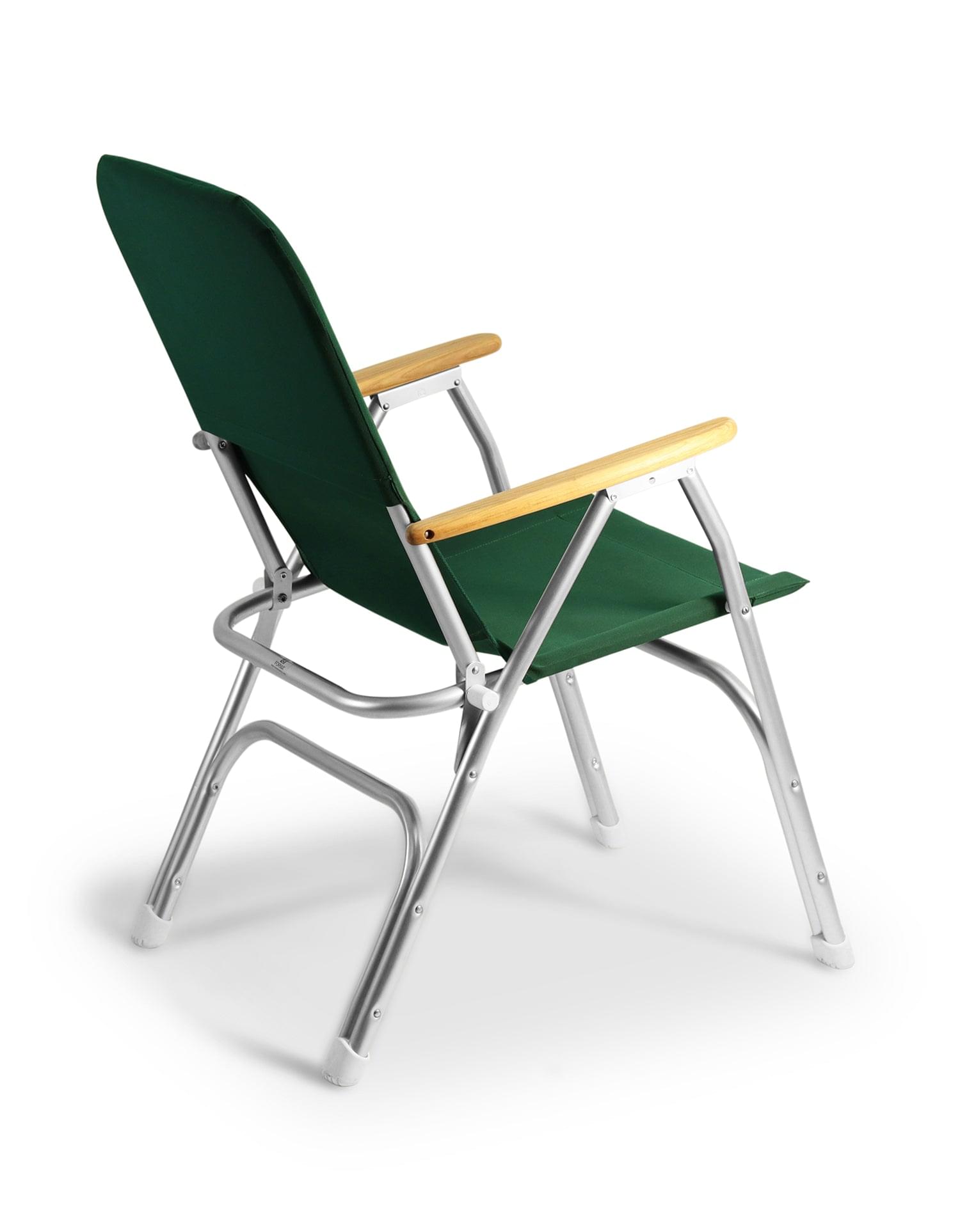FORMA MARINE  Boat Chair Folding Aluminum Green with Teak Armrests Uniform Fabric, M120 #color_green