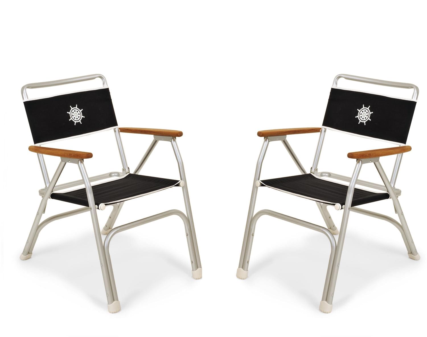 FORMA MARINE Boat Chair Folding Aluminum Black Fabric with Bamboo Armrests, Set of 2 M100BL-BB #color_black