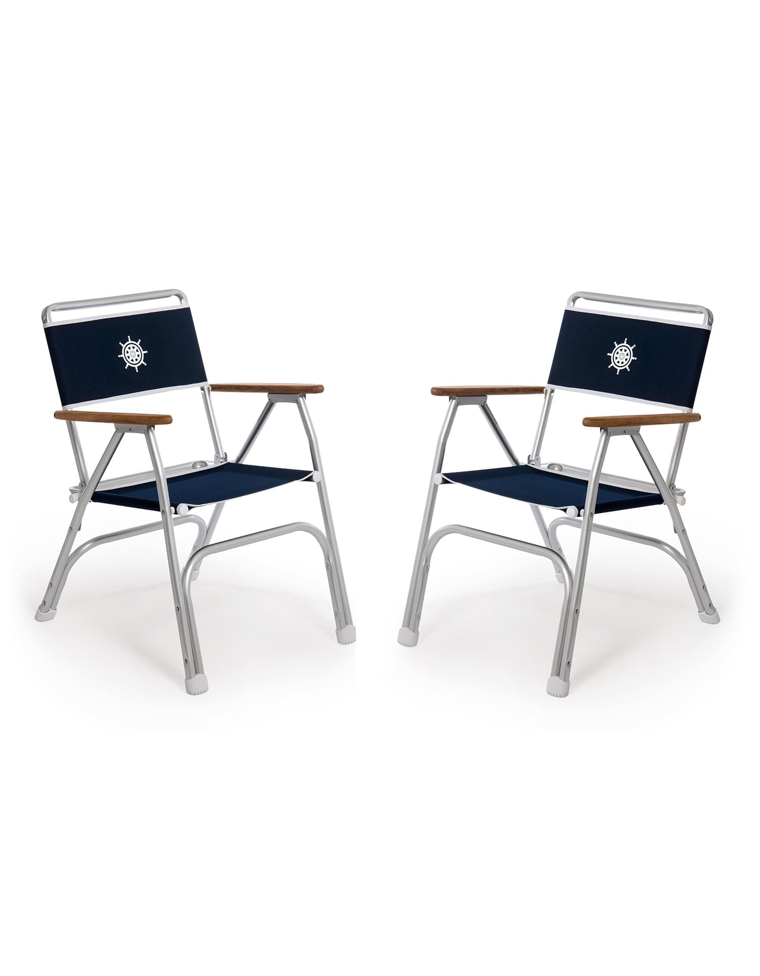 FORMA MARINE Boat Chair Folding Aluminum Navy Blue Fabric with Bamboo Armrests, Set of 2 M100NB-BB #color_navy