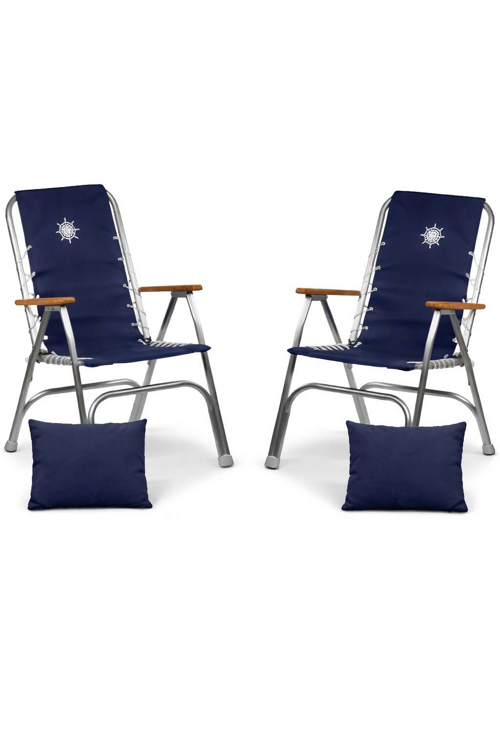 Forma Marines Bundles  Boat Chair  High Back  Teak Armrests Set of 2 M150 + Cushions European made, Handcrafted Luxury 2M150CUS-NB #color_navy