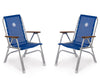 FORMA MARINE Folding Aluminum High Back Blue Textilene Boat Chair with Teak Armrests, Set of 2 Chairs model M150VB