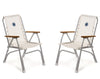 FORMA MARINE Folding Aluminum High Back White Textilene Boat Chair with Teak Armrests, Set of 2 Chairs Model M150VW