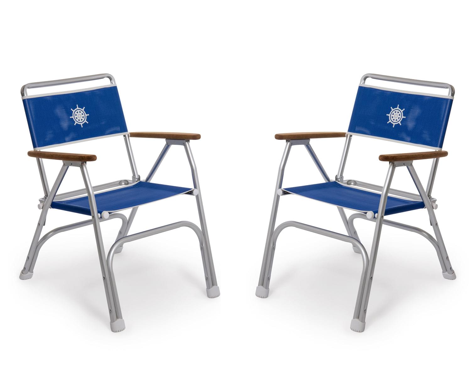FORMA MARINE Boat Chair Blue Textilene with Bamboo Armrests, Set of 2 M100VB-BB #color_blue vinyl
