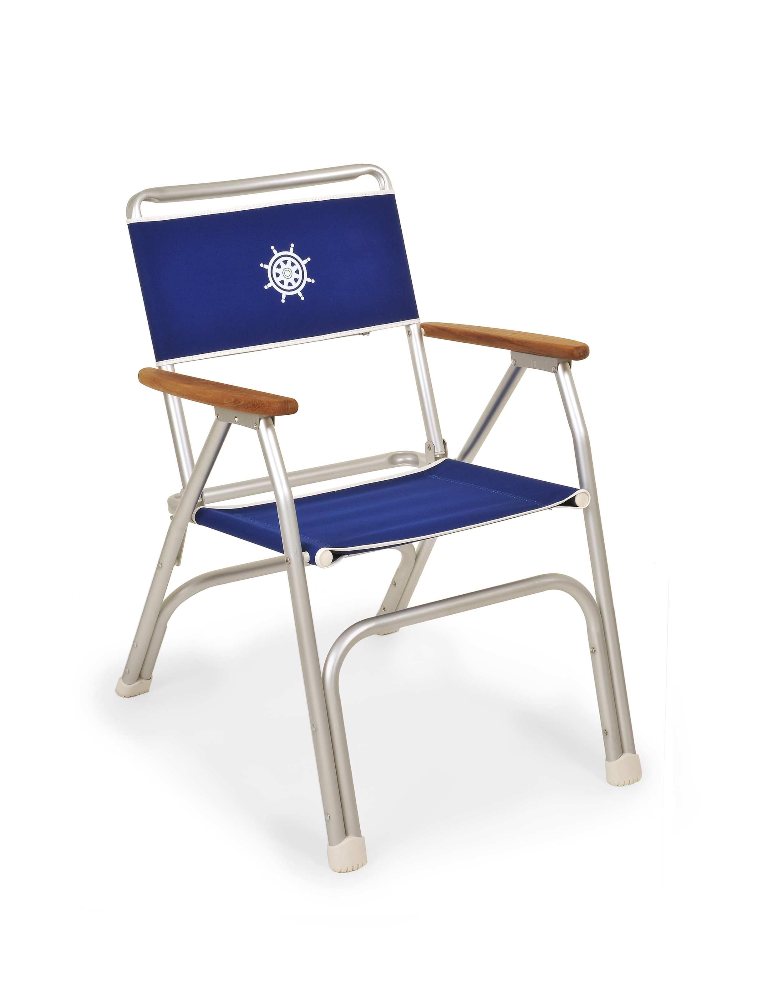 FORMA MARINE Boat Chair Folding Aluminum Blue Fabric with Bamboo Armrests, Set of 2 M100B-BB #color_blue