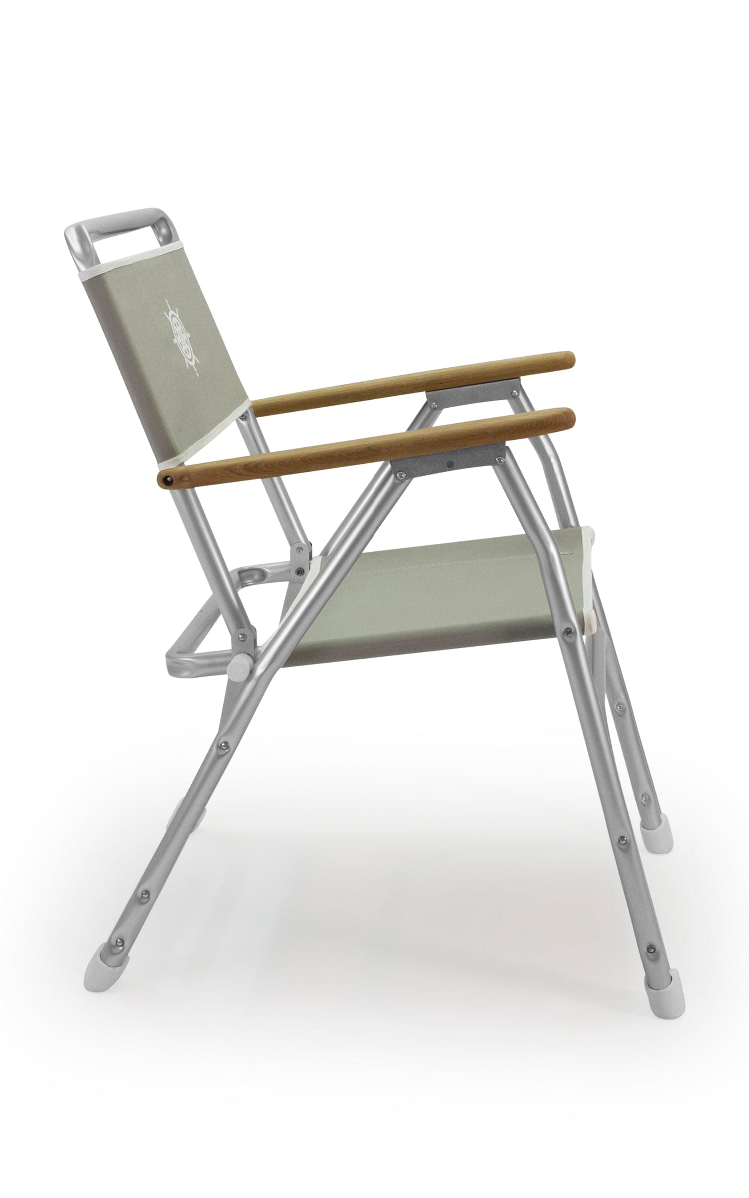 FORMA MARINE Boat Chair Folding Aluminum Grey Fabric with Bamboo Armrests, Set of 2 M100G-BB #color_grey
