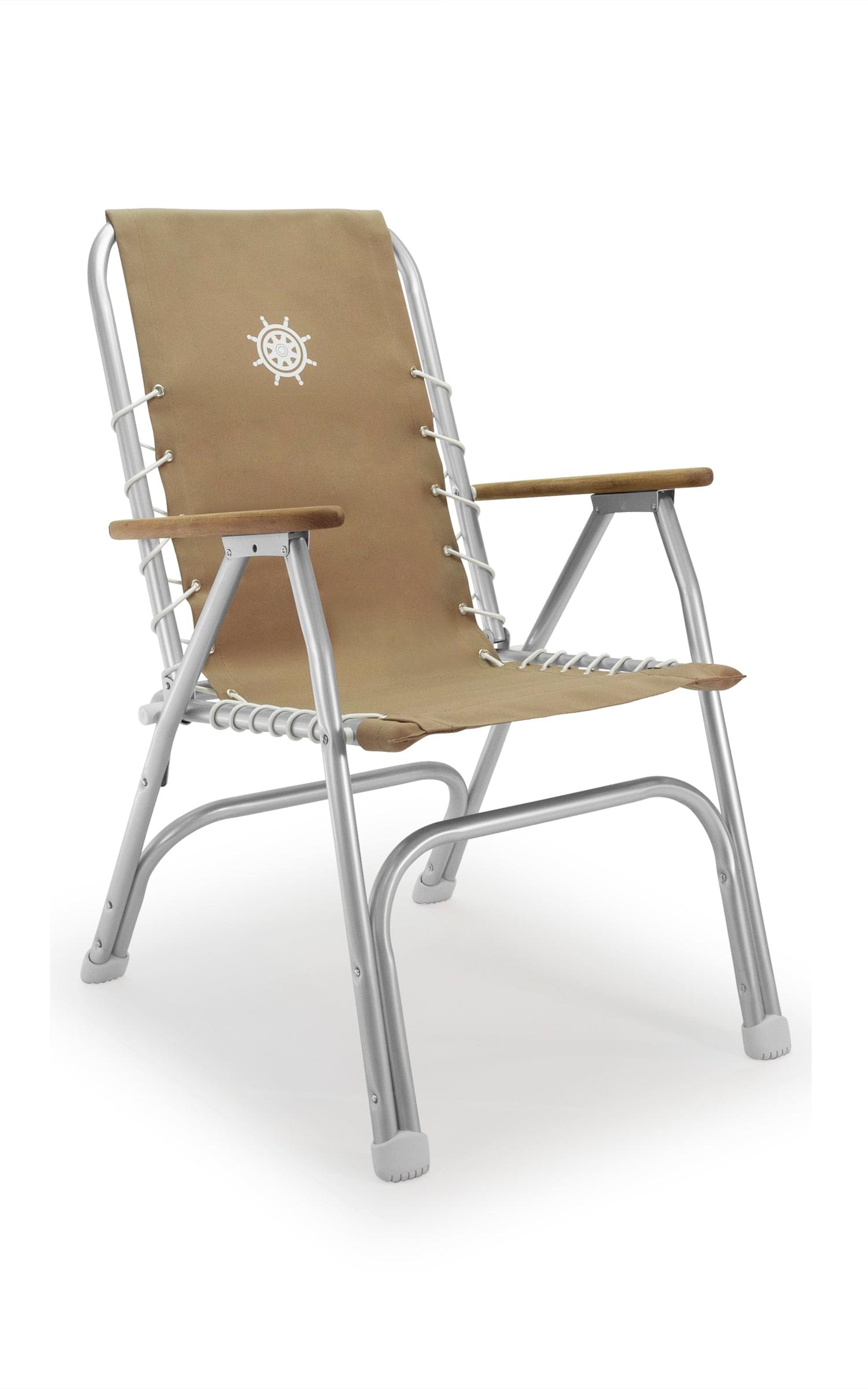 FORMA MARINE Boat Chair Folding Aluminum High Back  with Bamboo Armrests, Brown Fabric ECO150BR #color_brown
