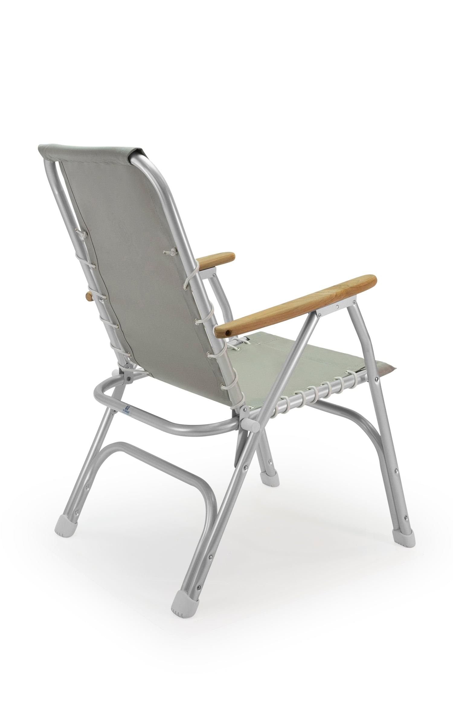 FORMA MARINE Boat Chair Folding Aluminum High Back  with Bamboo Armrests, Grey Fabric ECO150G #color_grey