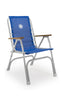 FORMA MARINE Folding Aluminum High Back Blue Textilene Boat Chair with Teak Armrests, Model M150VB