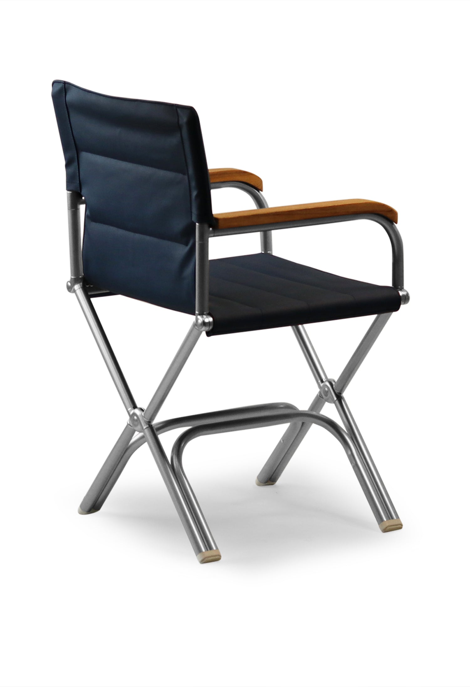 FORMA MARINE Boat Chair High-End Folding Aluminum with Teak Armrests and uniform Fabric A6000NBTUNI #color_navy