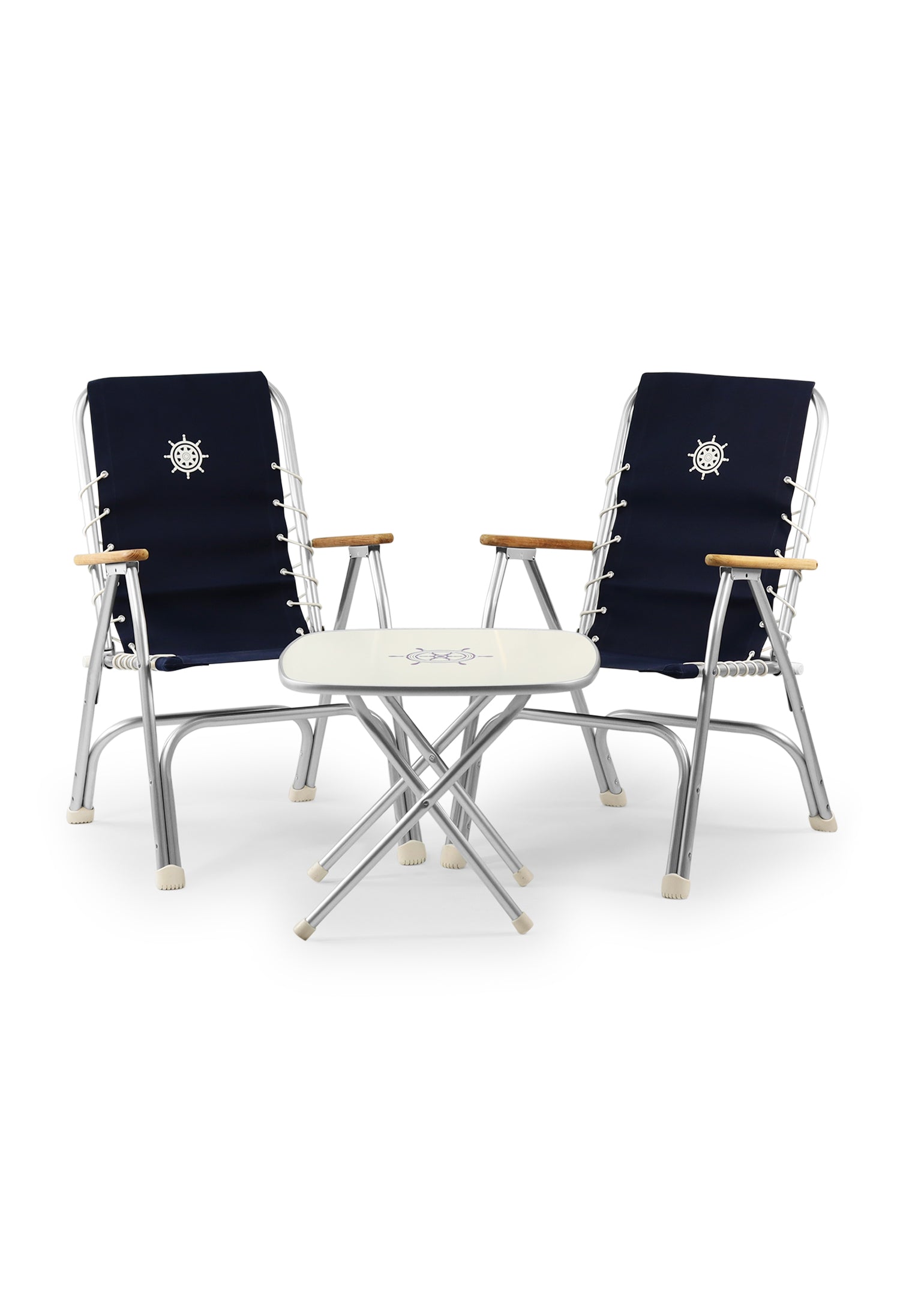 Forma Marines Bundles  Boat Chair  High Back  Teak Armrests Set of 2 M150 + Boat Table Folding Aluminum M350 B150350 #color_navy