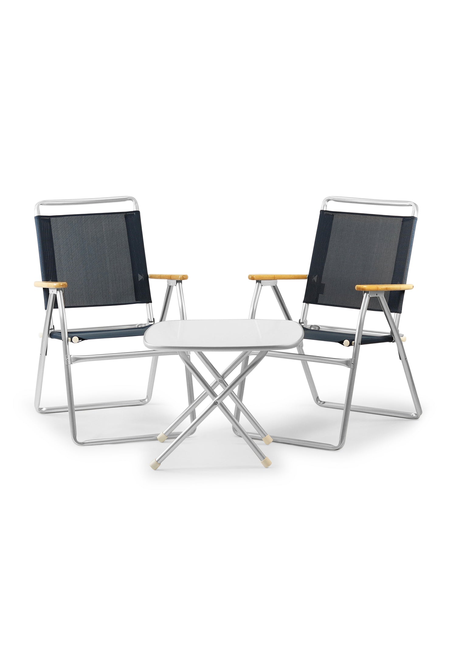 Forma Marine  bundle Boat Chair Teak Armrests Aluminum Boat Chair Set of 2+ Boat Table Aluminum and Melamine #color_navy
