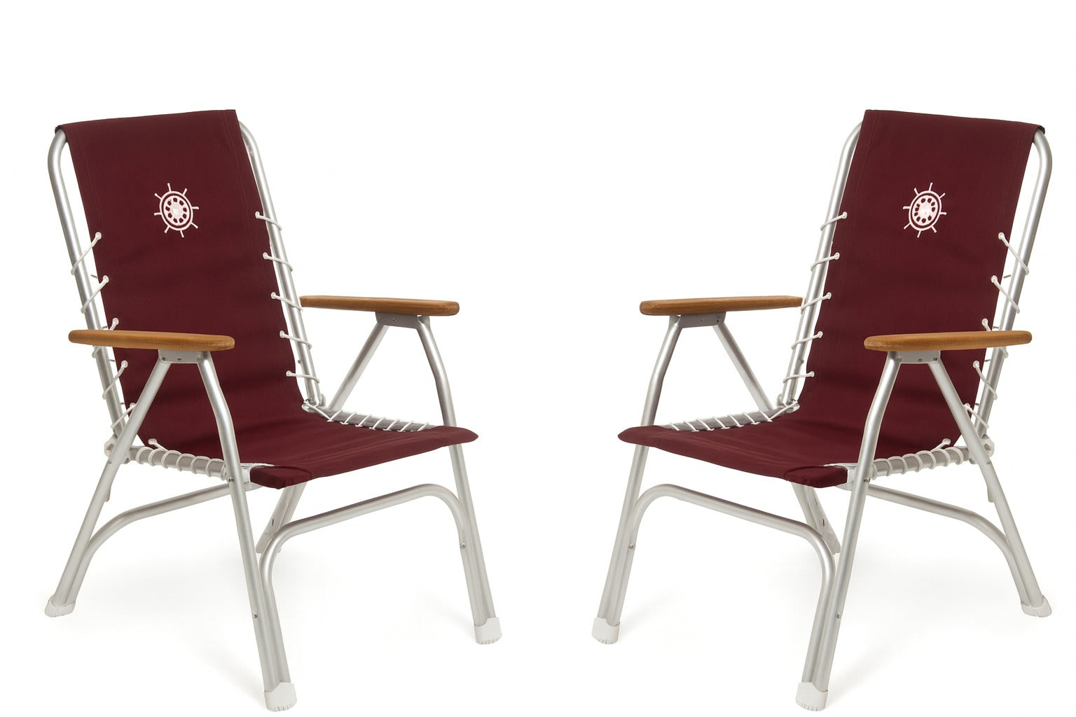 FORMA MARINE Boat Chair with Teak Armrests, Folding Aluminum High Back Burgundy Set of 2 M150BRG #color_burgundy