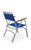 Forma Marine Chair with navy backrest and seat, teak armrests, and aluminum frame M155B #color_blue