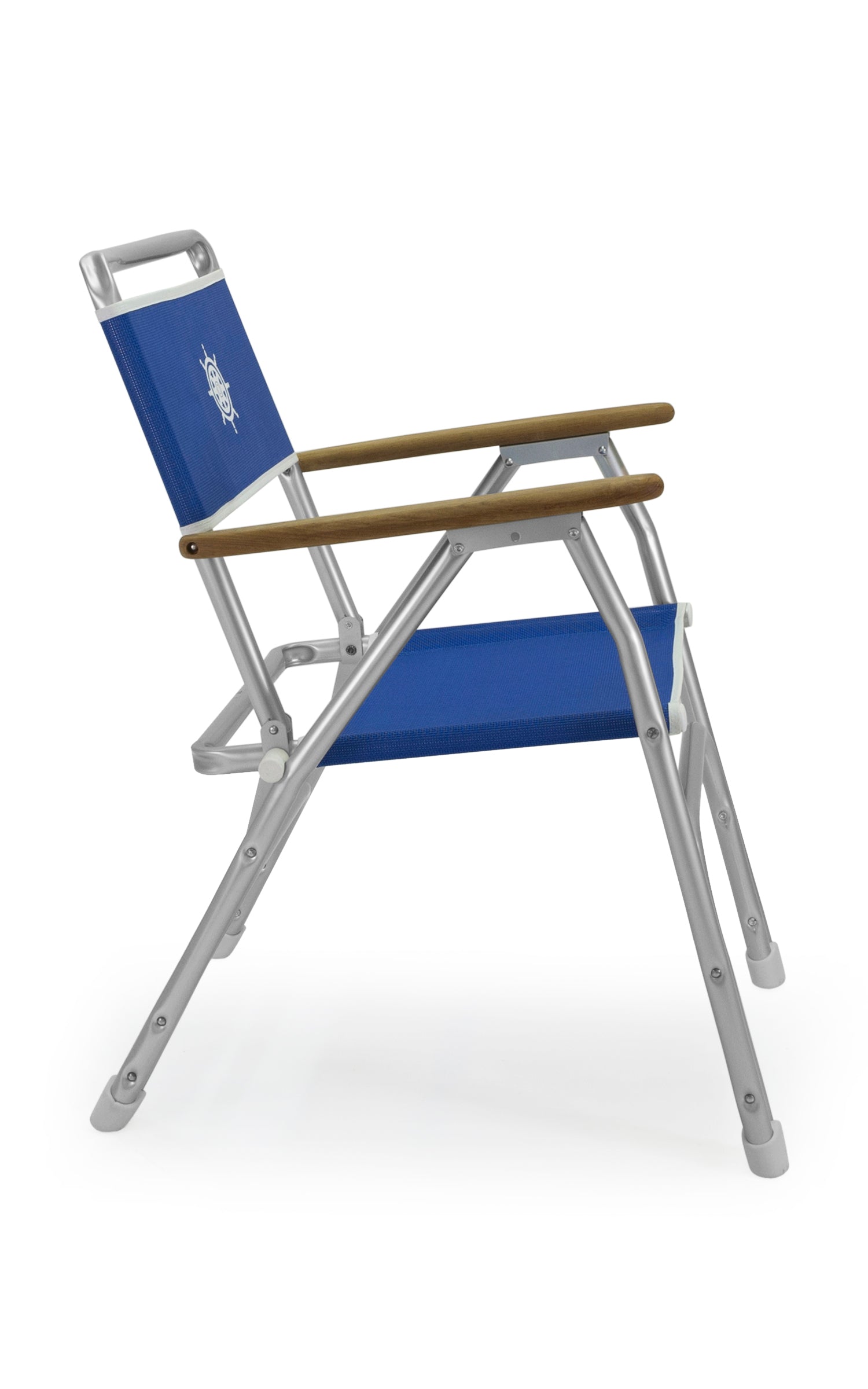 FORMA MARINE Boat Chair Folding Aluminum Blue with Teak Armrests, M100B #color_blue