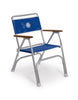 FORMA MARINE Folding Aluminum Boat Blue Textilene Chair with Teak Armrests, Model M100VB