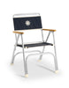FORMA MARINE Folding Aluminum Navy Blue Textilene Boat Chair with Teak Armrests, Model M100VNB