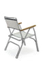 Forma Marine Chair with navy backrest and seat, teak armrests, and aluminum frame M155W #color_white