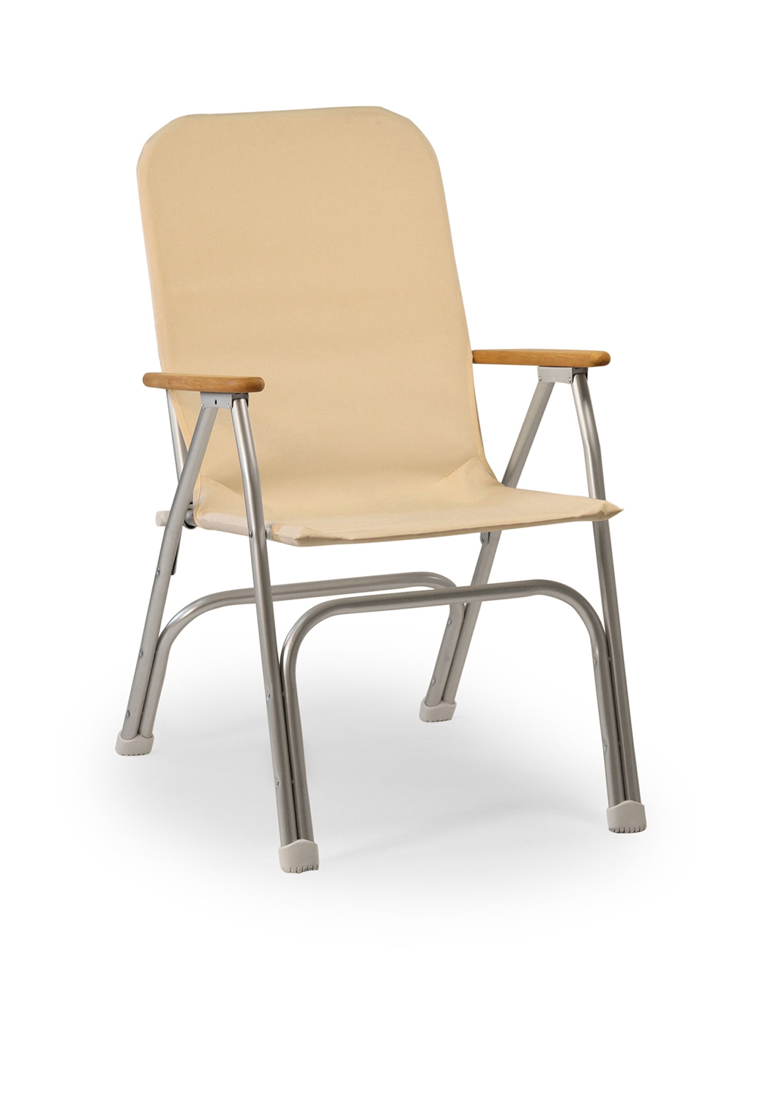 FORMA MARINE Boat Chair Folding Aluminum White with Teak Armrests Uniform Fabric, M120 #color_white