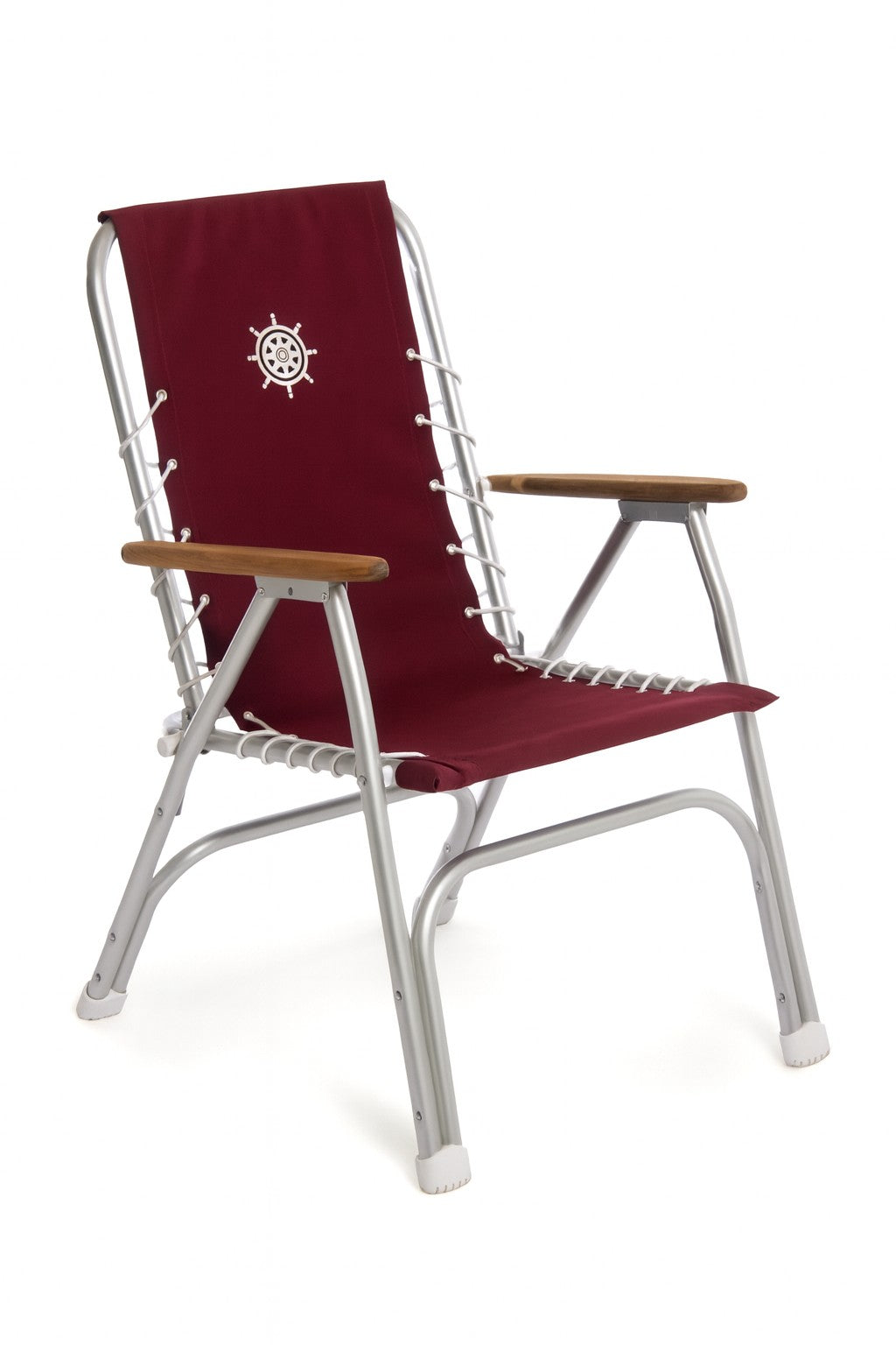 FORMA MARINE Boat Chair with Teak Armrests Folding Aluminum High Back Burgundy  M150BRG #color_burgundy