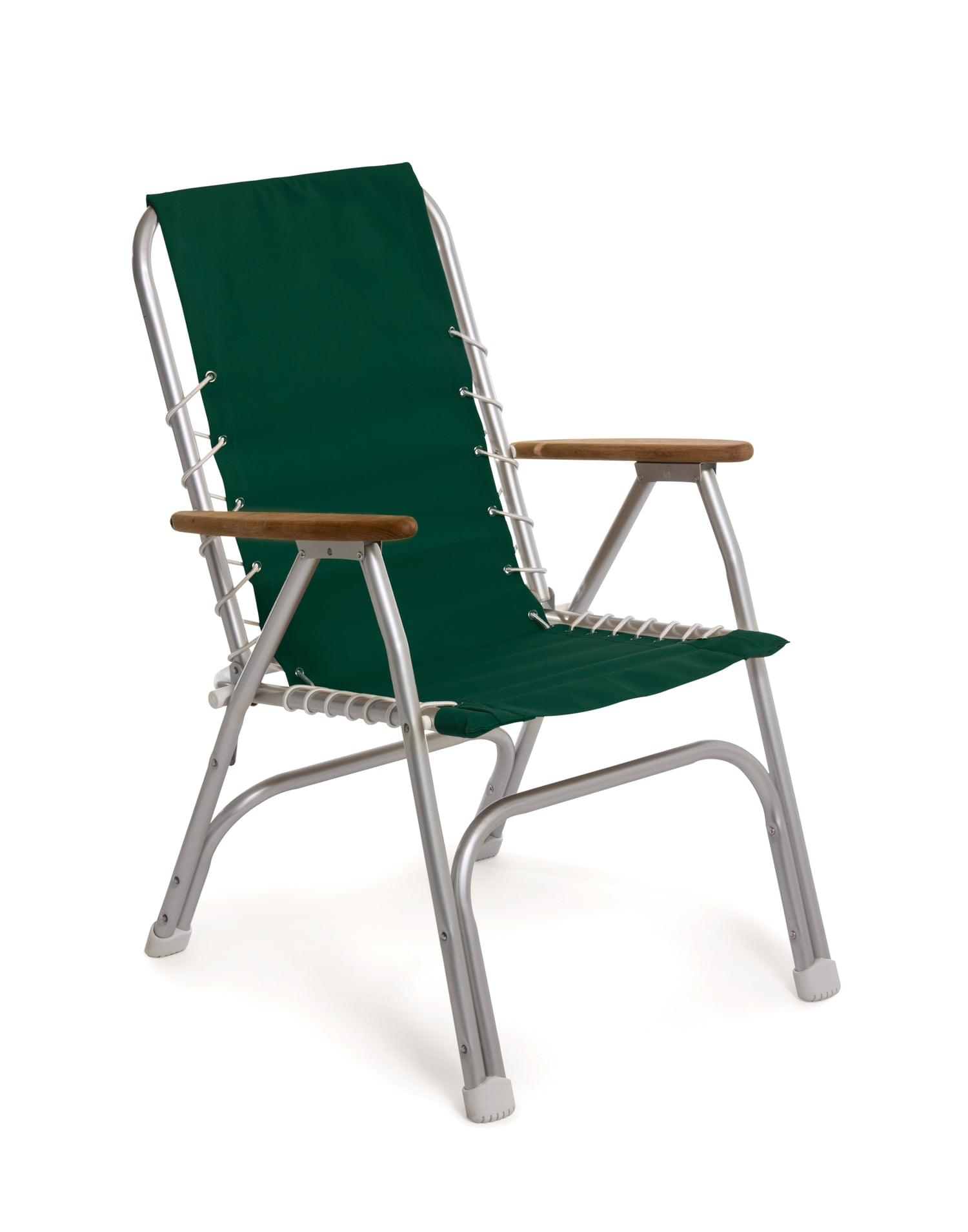 FORMA MARINE Boat Chair Folding Aluminum High Back  with Bamboo Armrests, Green Fabric ECO150GR #color_green