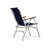 Forma Marine Chair with navy backrest and seat, teak armrests, and aluminum frame M155NB #color_navy