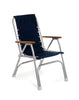FORMA MARINE Folding Aluminum High Back Navy Blue Boat Chair with Teak Armrests, Model M150NB