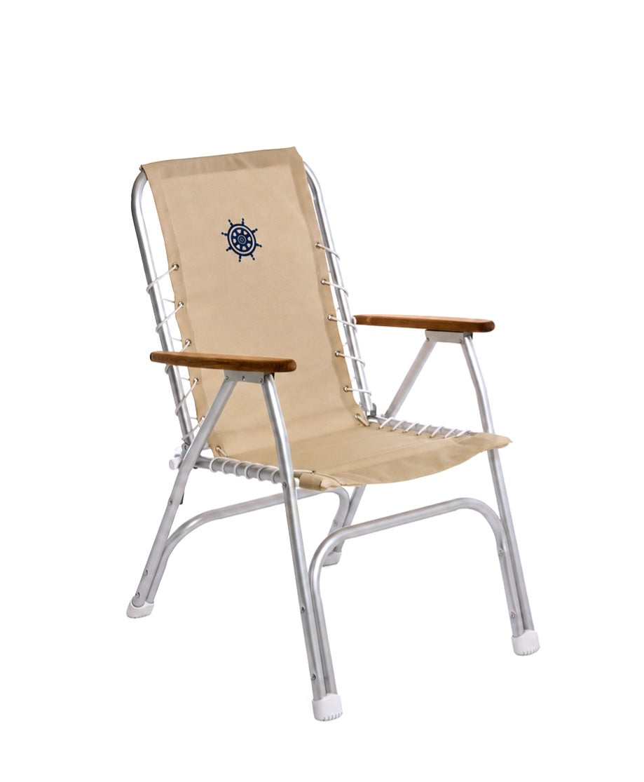 FORMA MARINE Boat Chair with Teak Armrests  Folding Aluminum High Back Blue Textilene Fabric Set of 2  M150SAND #color_BEIGE