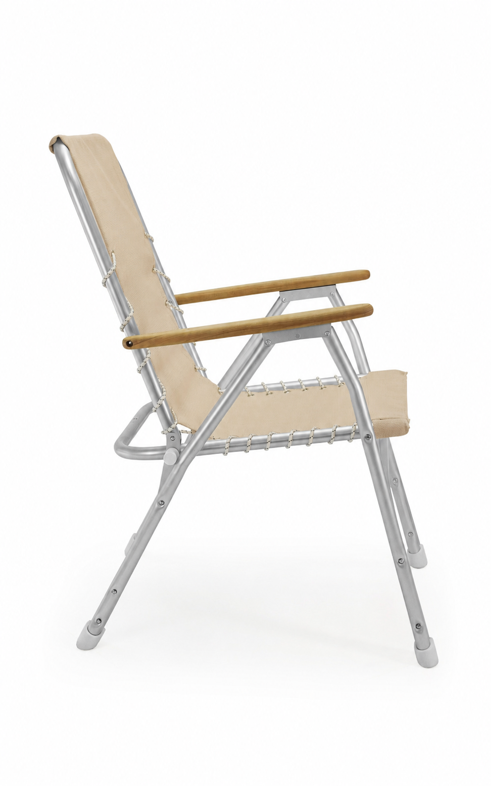 FORMA MARINE Boat Chair with Teak Armrests  Folding Aluminum High Back Blue Textilene Fabric Set of 2  M150SAND #color_BEIGE