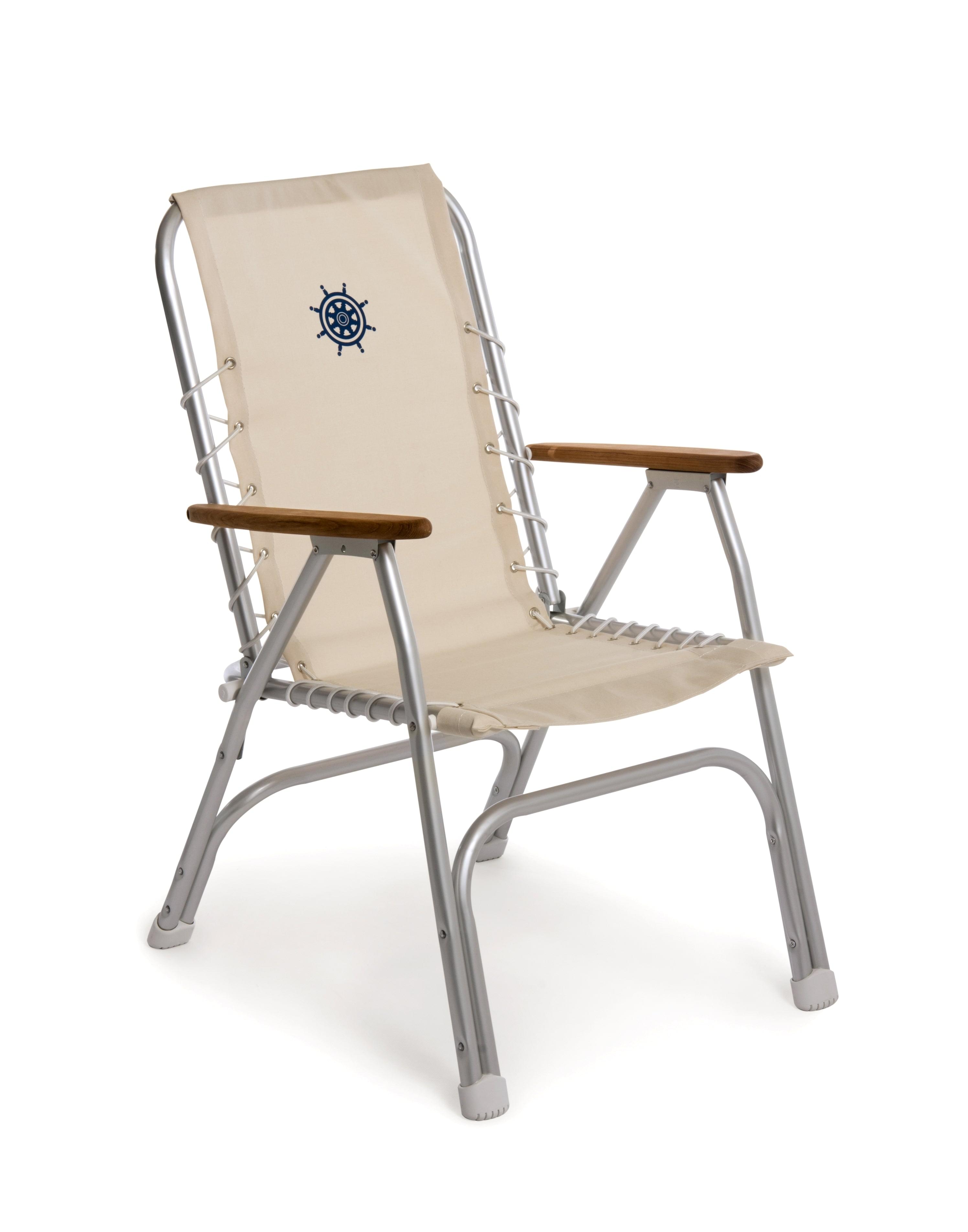 FORMA MARINE Boat Chair Folding Aluminum High Back  with Bamboo Armrests, White Fabric ECO150W #color_white